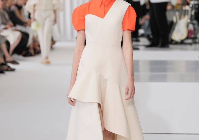 2018 catwalk delpozo fashion new york ny show spring ss18 summer person human hat clothing apparel evening dress gown robe runway