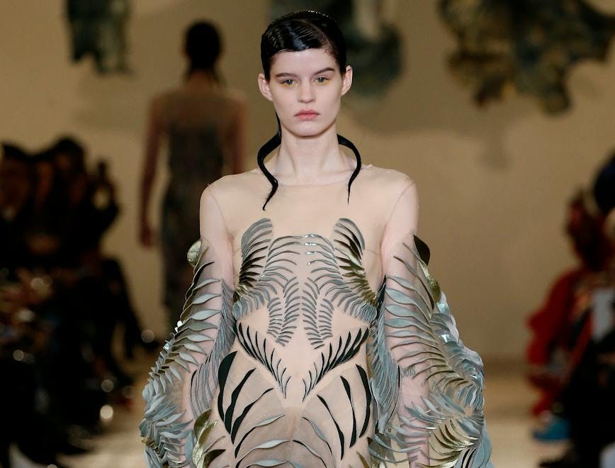 haute couture spring summer 2018 iris van herpen paris january 2018 person human clothing apparel fashion sleeve evening dress gown robe