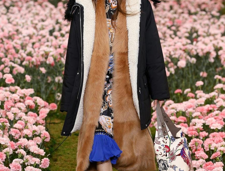 tory burch ready to wear fall winter 2018-2019 new york fashion week february 2018 coat clothing sunglasses accessories person plant overcoat flower sleeve geranium