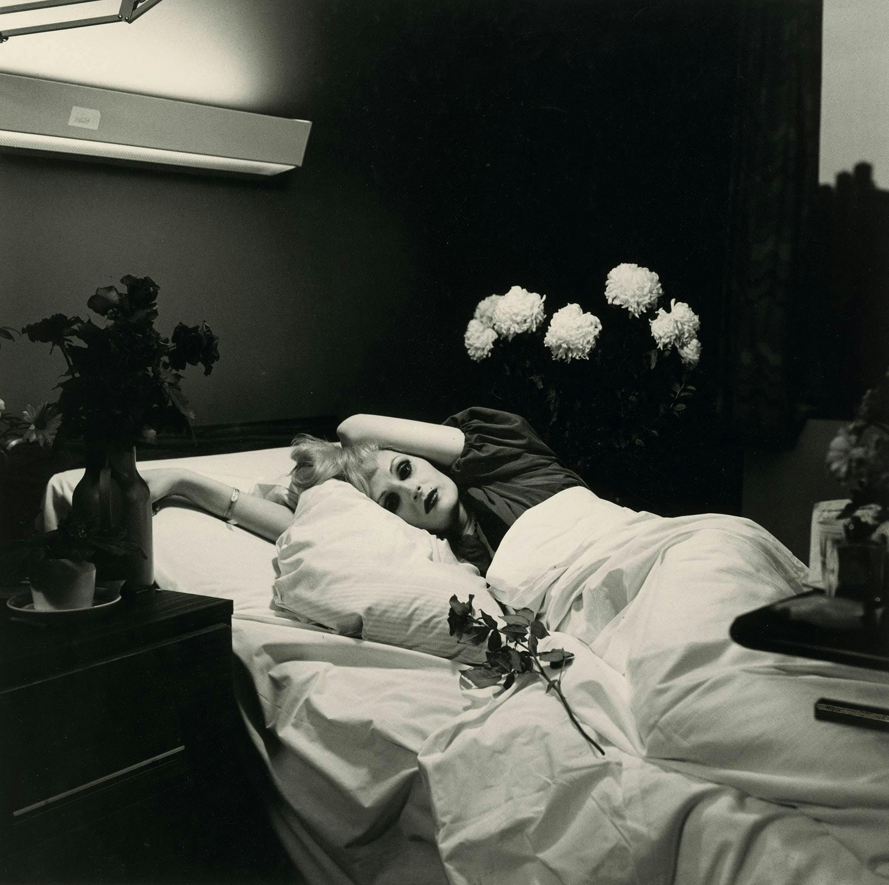 l2016.66.3 hujar peter (1934-1987) candy darling on her deathbed w3938 150994c photograph collection of ronay and richard menschel clinic person human bed furniture indoors room