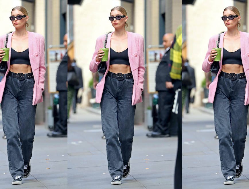 clothing person shoe pants sunglasses accessories sleeve pedestrian overcoat coat
