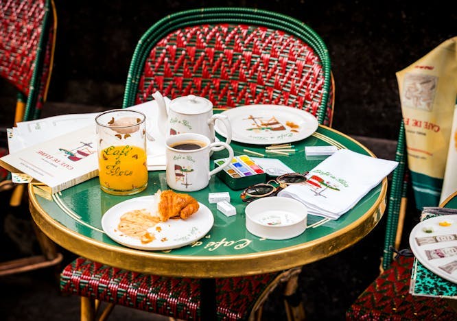 marin montagut cafe de flore©romainricard2023 cup saucer chair furniture table plate desk tabletop restaurant cafeteria