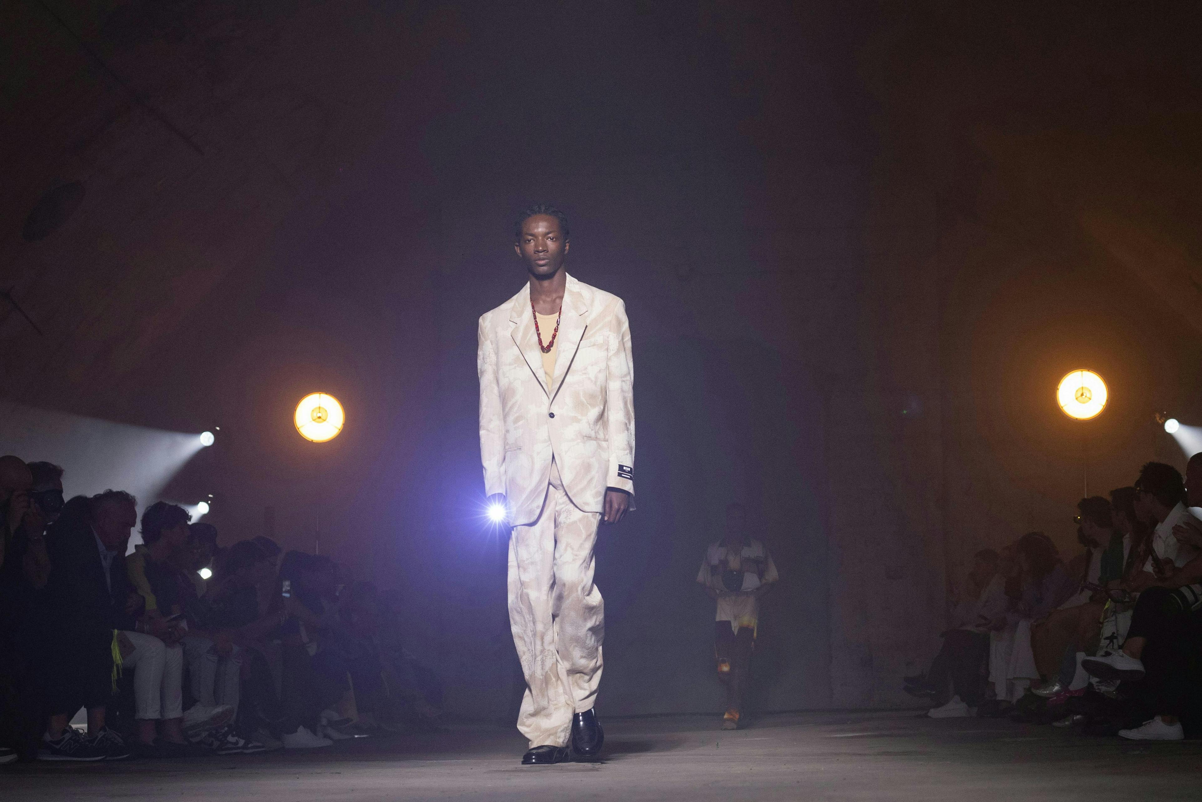 milan fashion formal wear suit lighting adult male man person shoe necklace