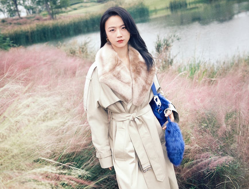 jpg cropped image tang wei clothing coat overcoat adult female person woman bag handbag scarf
