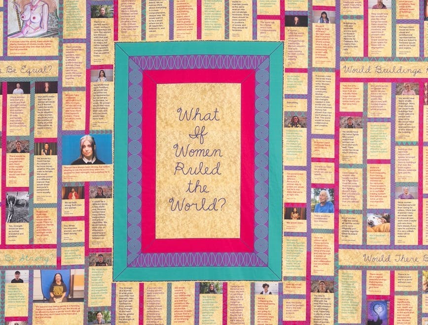 Judy Chicago's "What If Women Ruled the World" participatory quilt on view at the New Museum